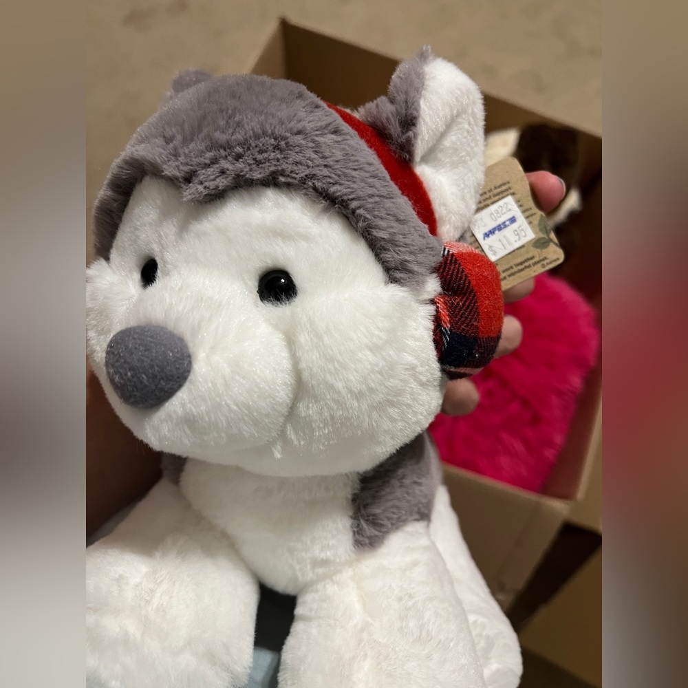 Christmas earmuffs on husky
